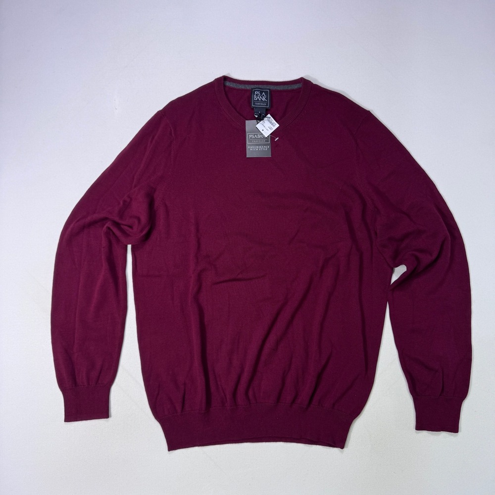 Jos A Bank Traveler Sweater Men's Large Red Pima Cotton V Neck Pullover NWT